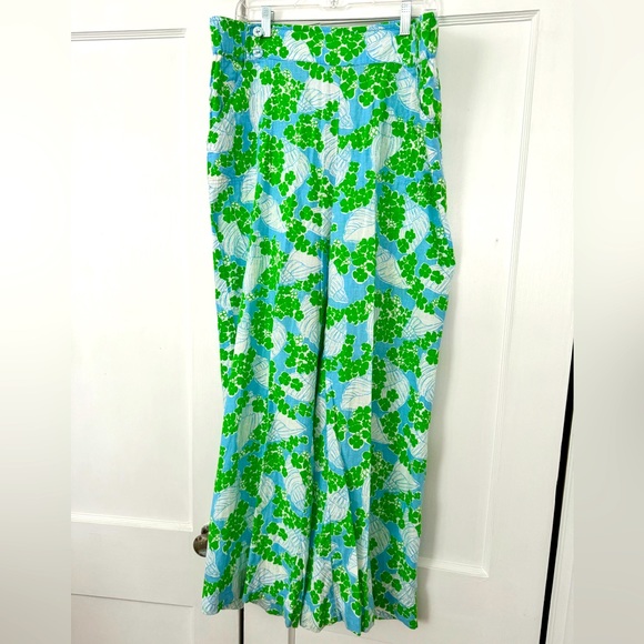Lilly Pulitzer blue toss up print wide leg pants women’s XL - Picture 1 of 5